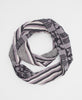 black, grey, and white soft cotton infinity scarf with stripes and floral patterning 
