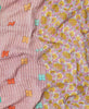pink and yellow Spring kantha quilt throw handstitched in India from upcycled cotton saris