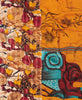 Yellow, orange and blue patterned vintage sari quilt featuring kantha stitching 