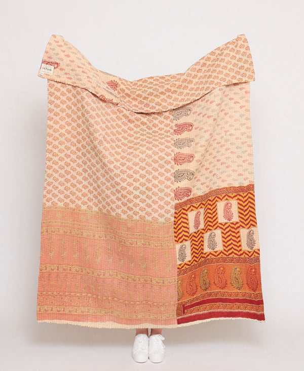 Handmade large throw quilt created using upcycled vintage saris 
