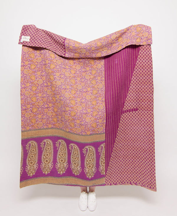 Artisan made purple paisley kantha quilt throw