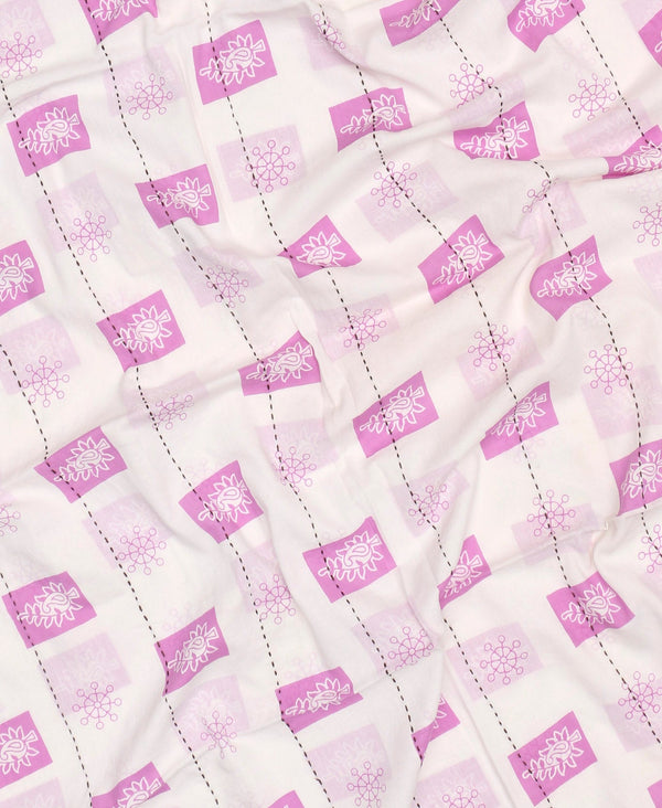 White and pink patterned oversized straight scarf that is made from recycled cotton 