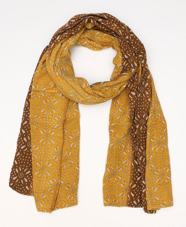 Yellow and brown multi colored bohemian styled vintage scarf 