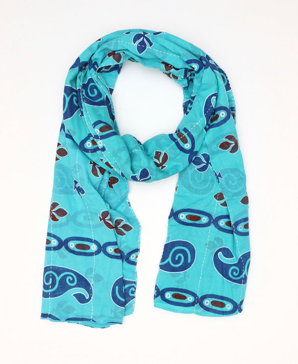 Bold baby blue colored cotton scarf that was made by artisans earning a Fair Wage in Ajmer, India
