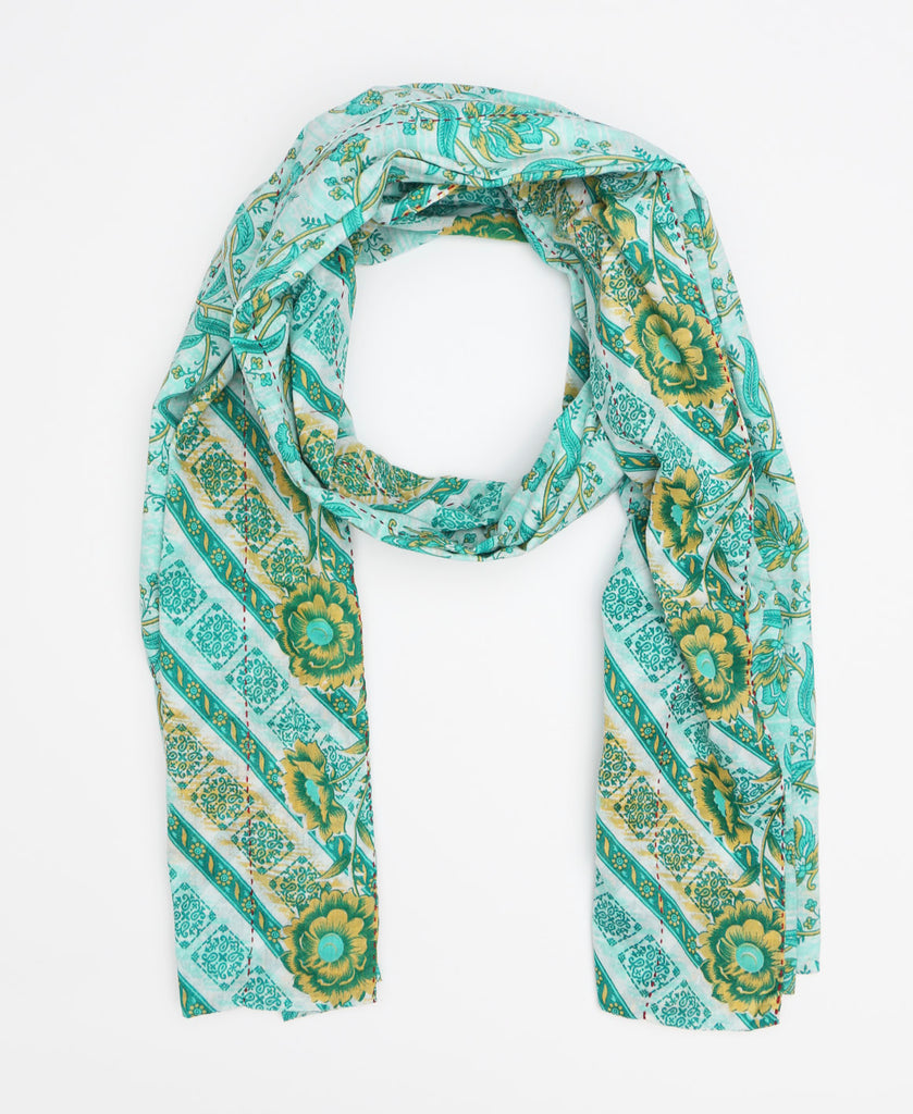 Sustainable cotton scarf that has traditional pattern work and large floral detail