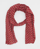 crimson red eco friendly long scarf featuring traditional kantha stitching in a dainty white floral pattern