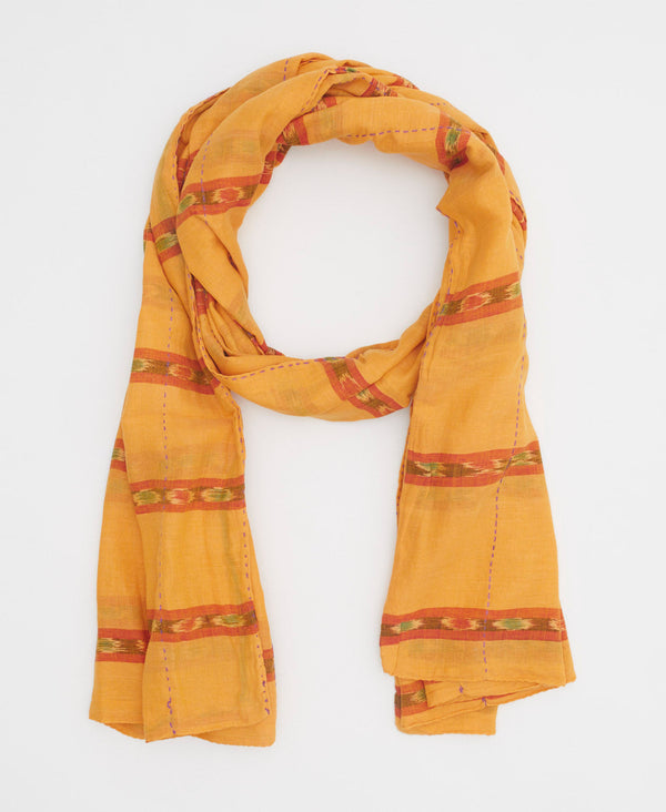 Orange ecofriendly scarf created using upcycled vintage saris 