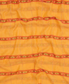 Artisan made orange and red print scarf featuring purple traditional kantha stitching  