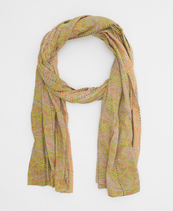 Orange and green paisley ecofriendly scarf  created using upcycled vintage saris 