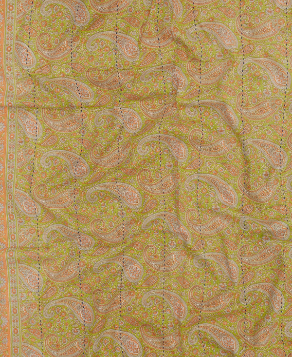 Artisan made paisley cotton scarf featuring traditional kantha stitching 