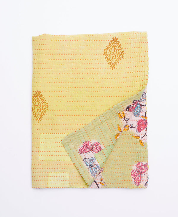 Handmade small quilt throw created using upcycled vintage saris 