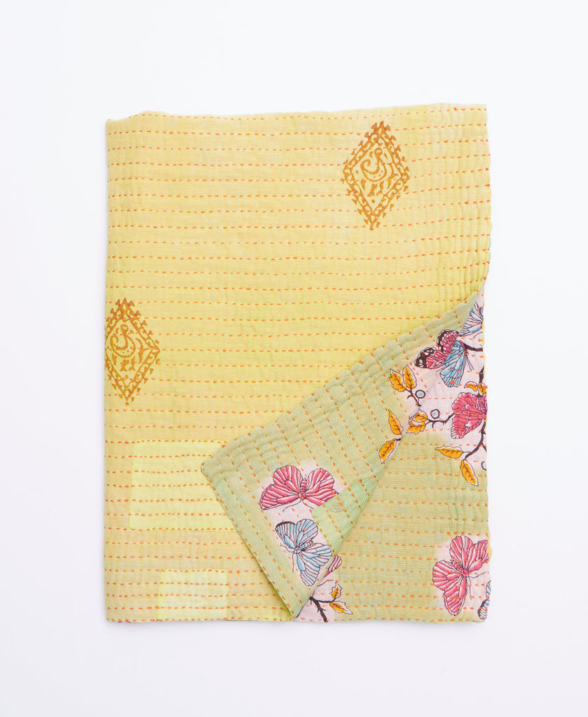 Handmade small quilt throw created using upcycled vintage saris 