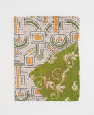 yellow and green geometric kantha throw quilt 