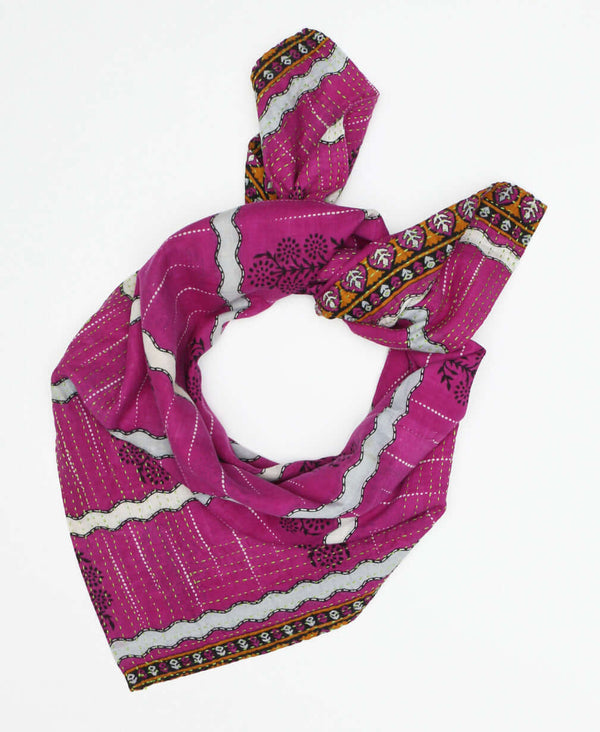 Deep purple colored cotton scarf that is made from two layers of vintage sari fabric 