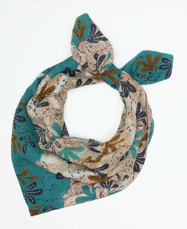 Teal and grey colored cotton oversized scarf that is ecofriendly 