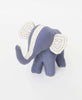 Fair trade stuffed blue elephant with white details and black stitching 