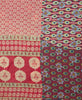 handmade kantha king quilt handmade in India in red sari pattern