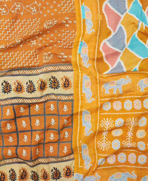 handmade orange king kantha quilt by Anchal Project