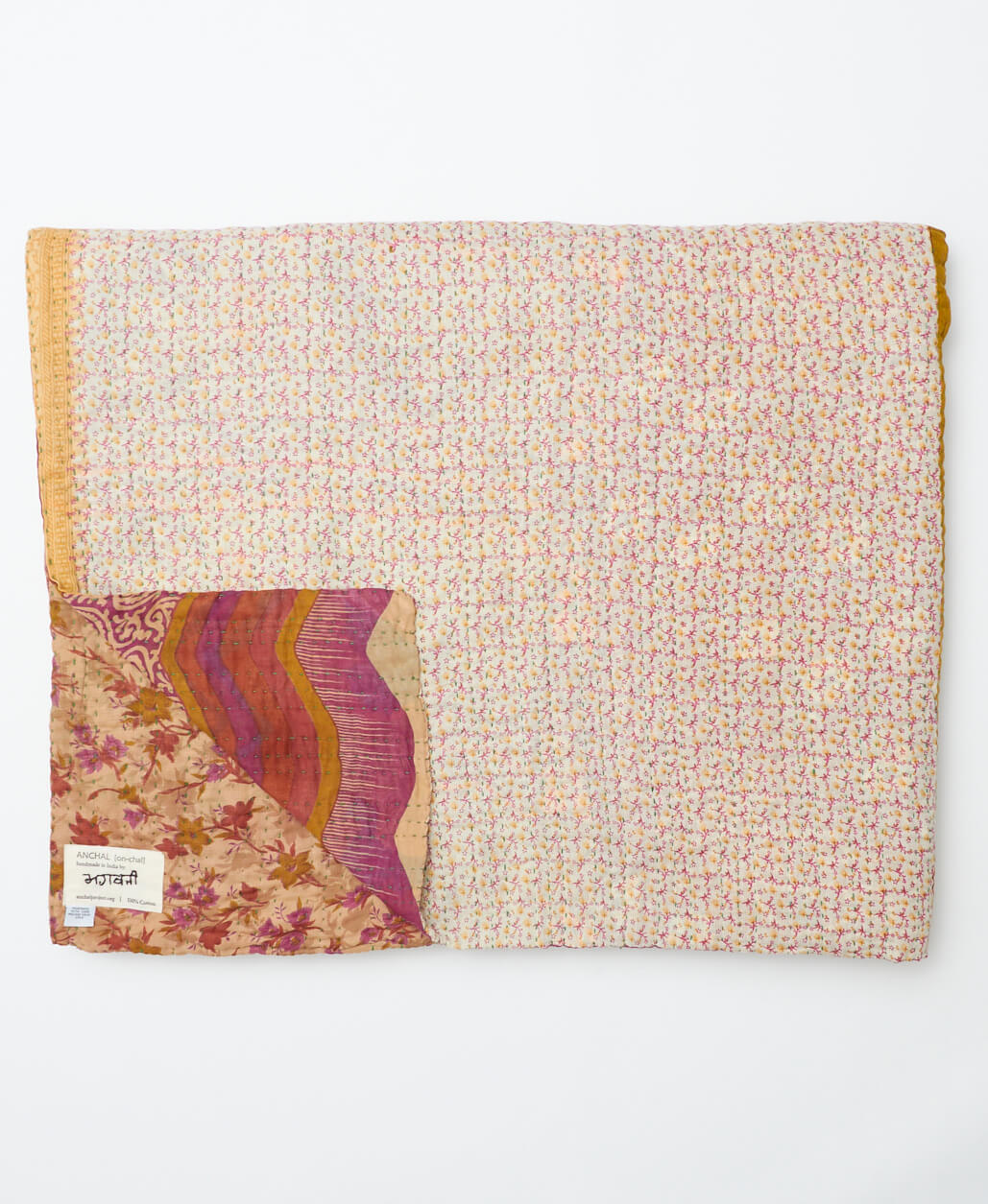 artisan signed kantha quilt in king size by Anchal