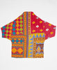 Bold colorful floral print artisan-made cocoon jacket featruing Kantha stitching 