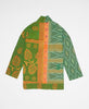Abstract and floral print artisan-made jacket created with upcycled vintage saris in hues of green 