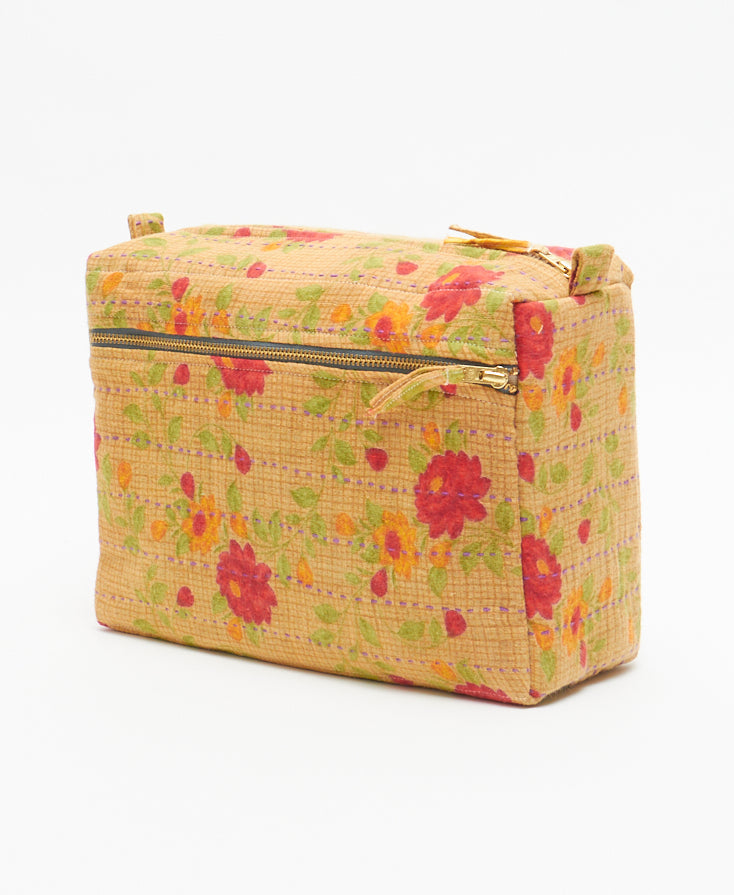 handmade floral toiletry bag made from vintage cotton saris in India by Anchal artisans