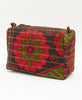 red, olive green and charcoal canvas lined large toiletry travel bag with embroidery