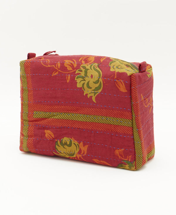 handmade large toiletry bag in brick red with green floral accents
