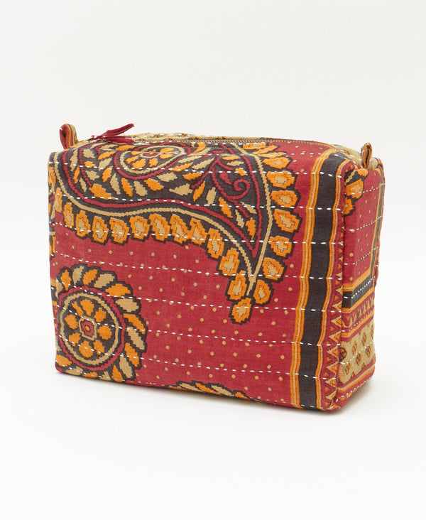 oversized paisley red and orange toiletry bag handmade in India by Anchal artisans