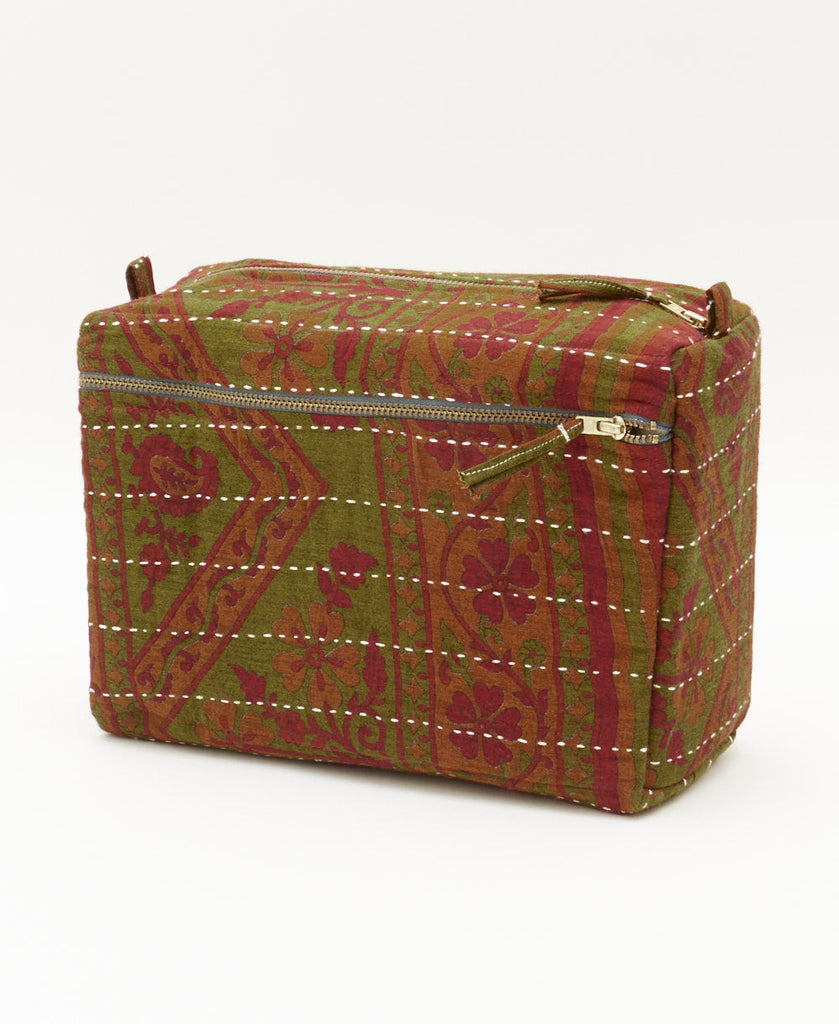 olive green, red, and orange large toiletry bag lined with cotton canvas by Anchal Project
