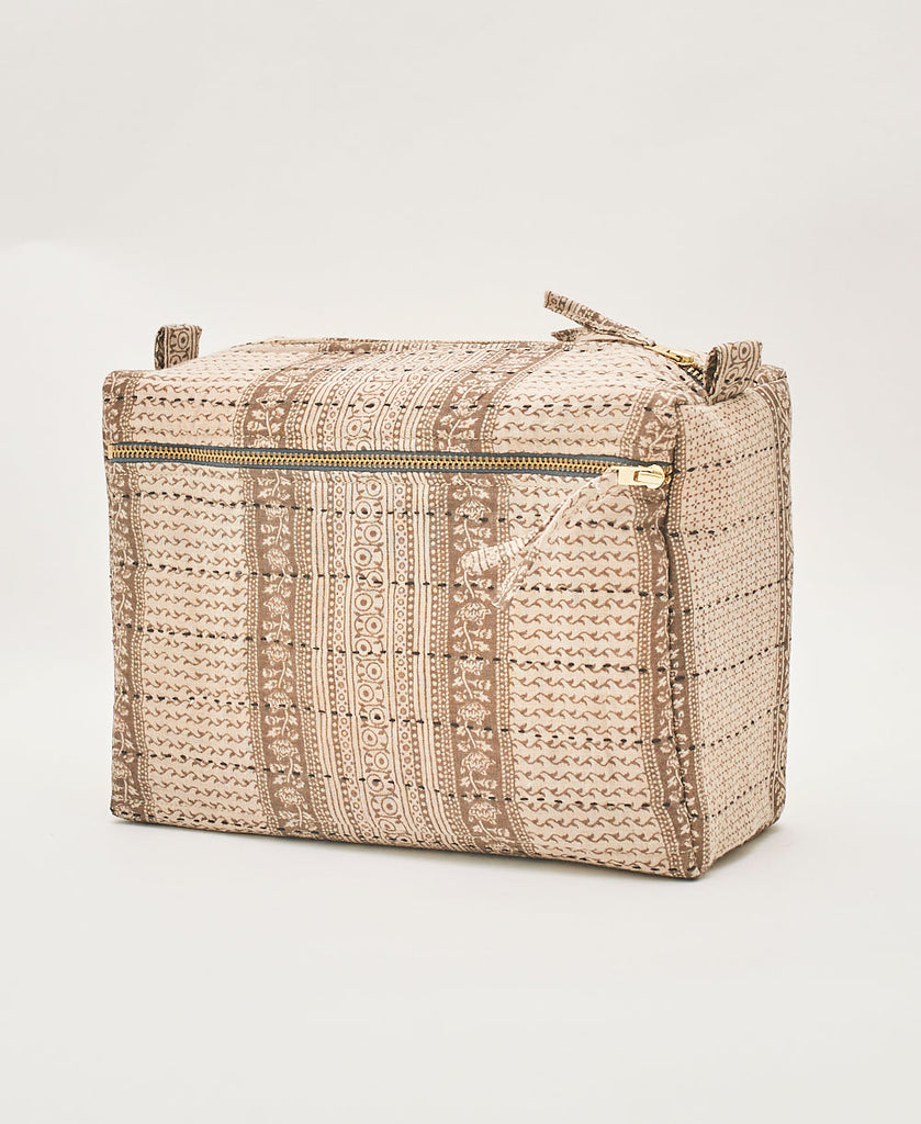 large toiletry bag featuring a front pocket featuring kantha stitching 