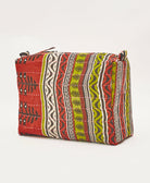 Red, green, and white striped sustainable handmade toiletry bag 