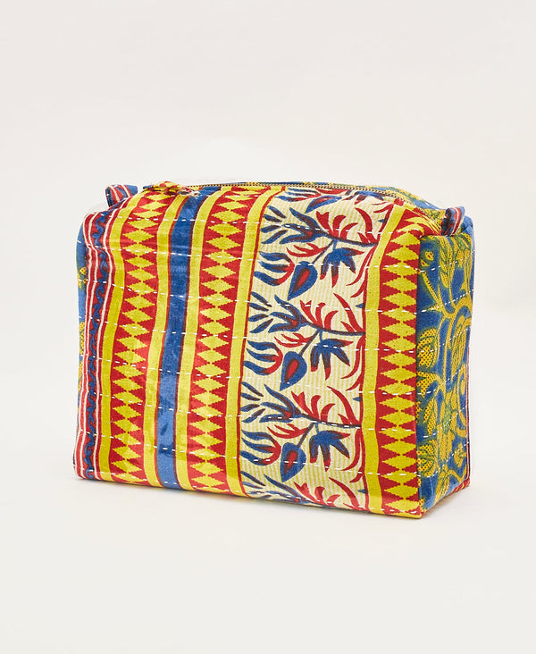 bold printed yellow, red, and blue sustainable handmade toiletry bag 