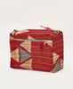 Burgundy vintage cotton toiletry bag featuring white traditional kantha hand stitching 