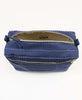 navy blue organic cotton large toiletry bag with striped stitching