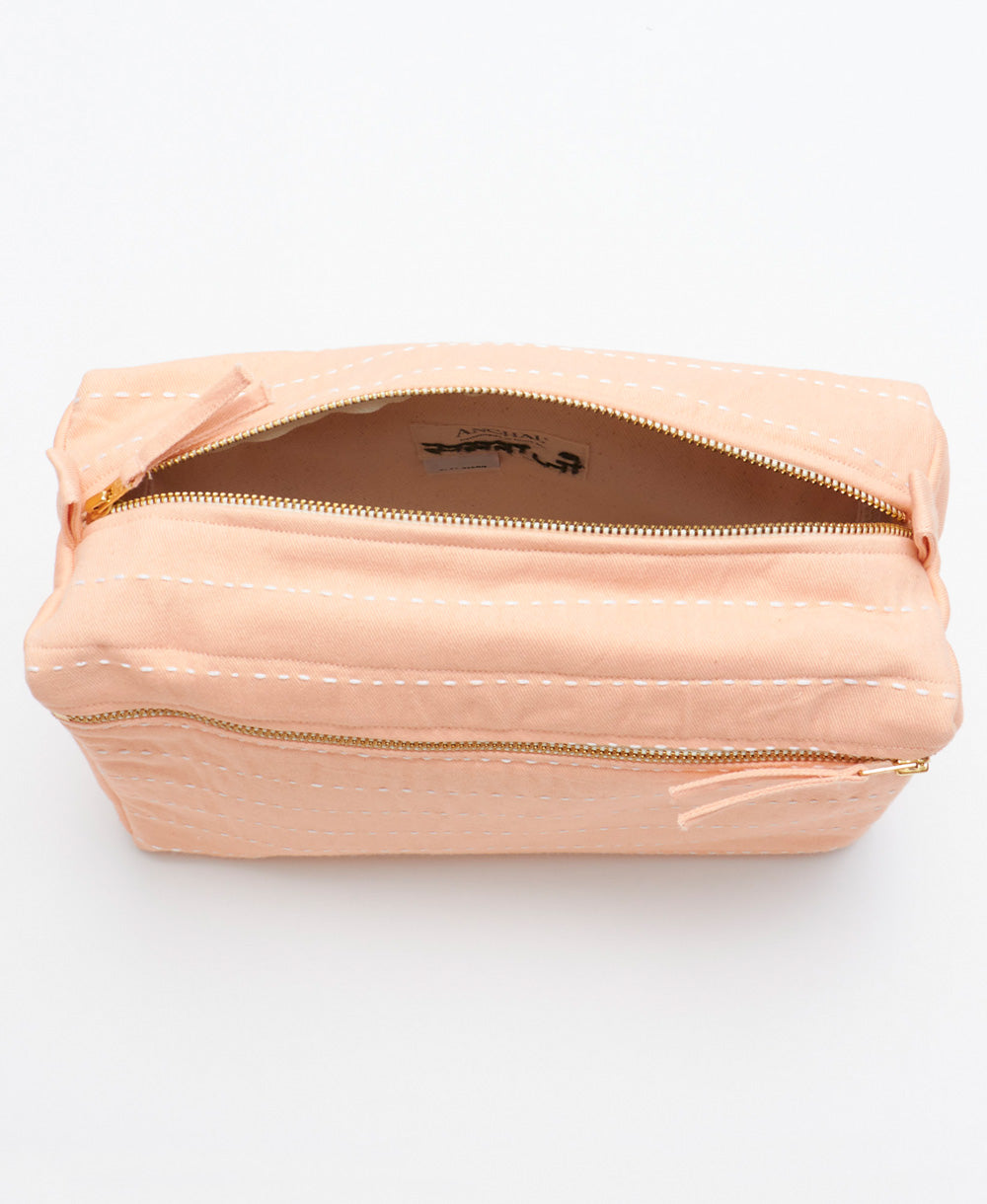 peach travel bag with zipper  handmade by women artisans in Ajmer, India for Anchal