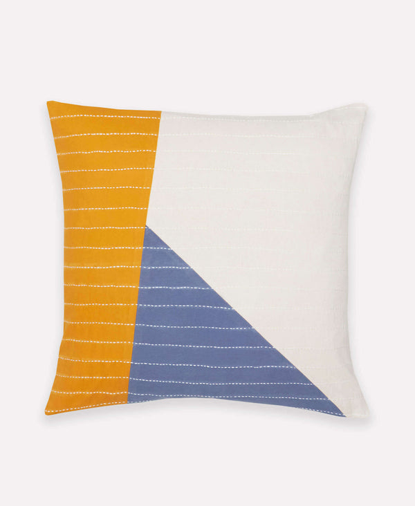 Color Block Asha Toss Pillow with hand embroidered traditional kantha stitching techniques