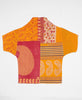 Yellow and red abstract print artisan-made cocoon jacket featruing Kantha stitching 