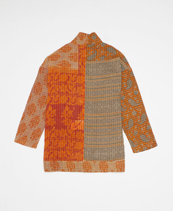 Burnt orange and rust artisan-made jacket created with upcycled vintage saris 