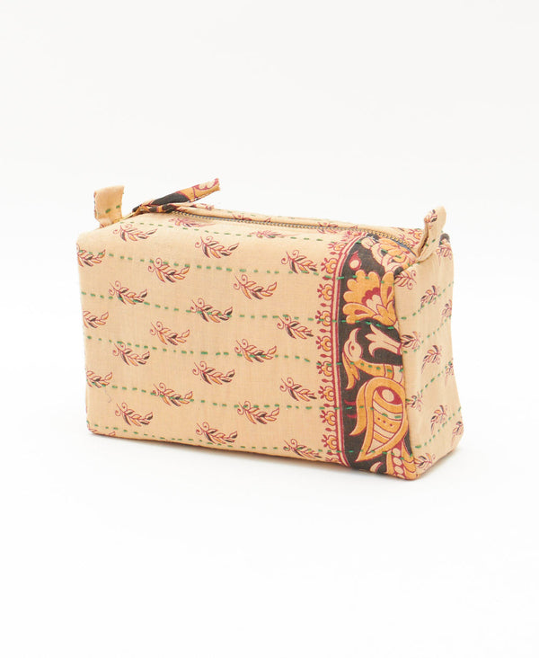 Cream, yellow, and red toiletry bag created suing upcycled vintage saris 