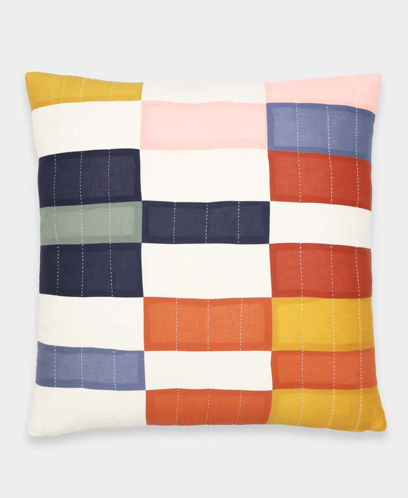 colorful checkered organic cotton euro sham pillow handcrafted in India by women artisans