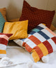 rainbow checkered throw pillow with kantha embroidery and patchwork by Anchal