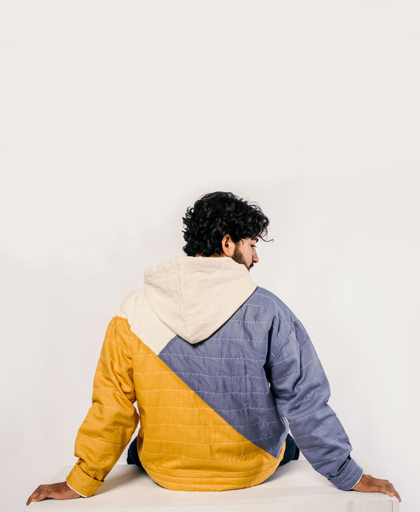 eco-friendly lounge wear hoodie in mustard yellow and slate blue by Anchal Project