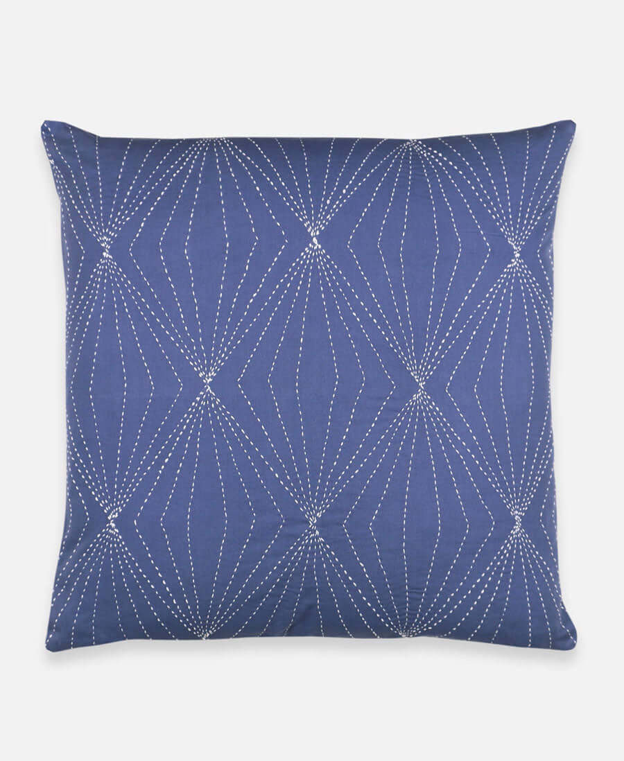 Anchal Project organic cotton throw pillow in slate blue with geometric prism design