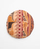 Mustard yellow, red, brown, and cream round vintage kantha throw pillow 