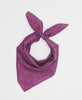 Purple silk square scarf featuring a small blue, yellow, and white floral print 