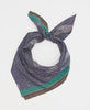 Navy paisley silk square scarf featuring a teal stripe detail 