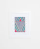 Handcrafted framed Artisan artwork featuring a pink and teal geometric pattern. 