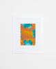Handcrafted Artisan textile framed artwork featuring a vibrant blue and orange abstract pattern  