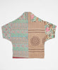 Pink and teal abstract print artisan-made cocoon jacket featruing Kantha stitching 